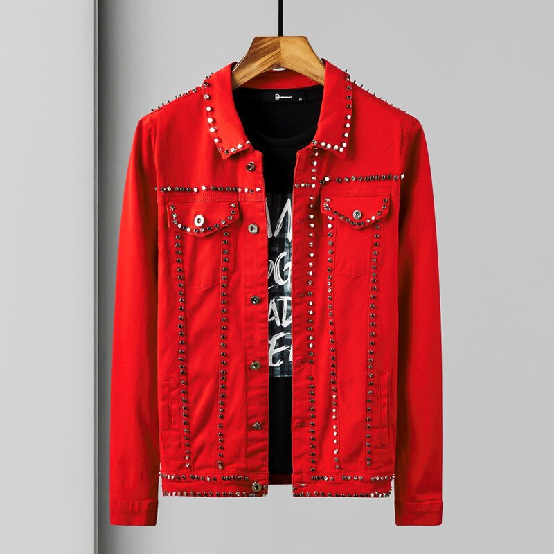 Chaqueta vaquera de leopardo para hombre, ropa informal con de varias telas, remaches Punk, prendas de vestir, estilo Hip Hop,