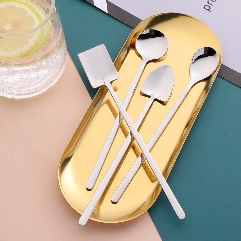 Long Handle Ice Cream Shovel Stirring Spoon Stainless Steel Korean Style Multi Purpose Bar Tools Silver Kitchen Accessories