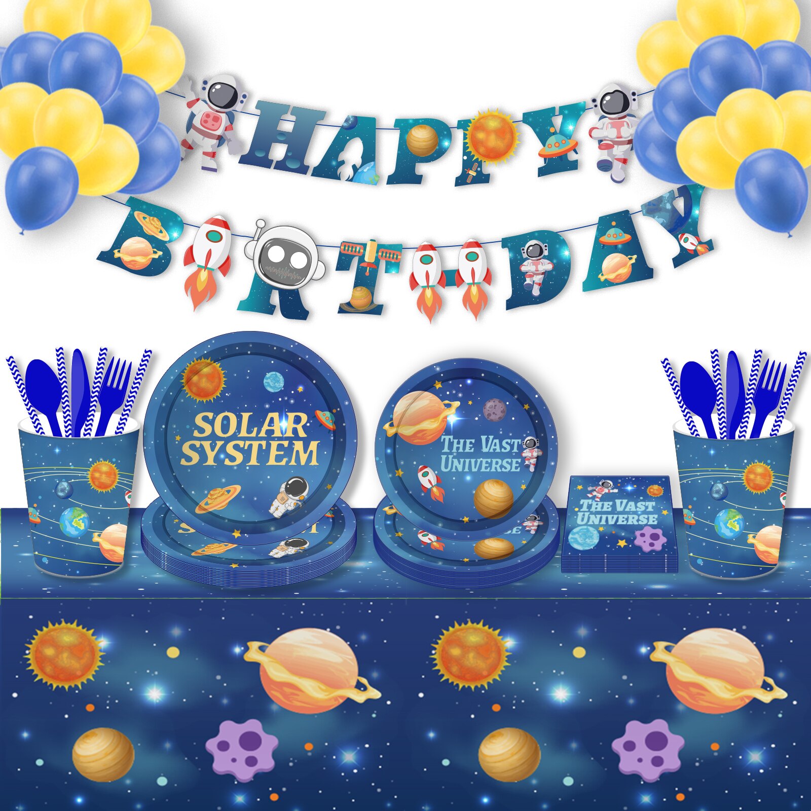 Astronauts Planets Party Photobooth Props Planetary Solar System Party Boy Blue Starry Sky 1st Birthday Party The Vast Universe