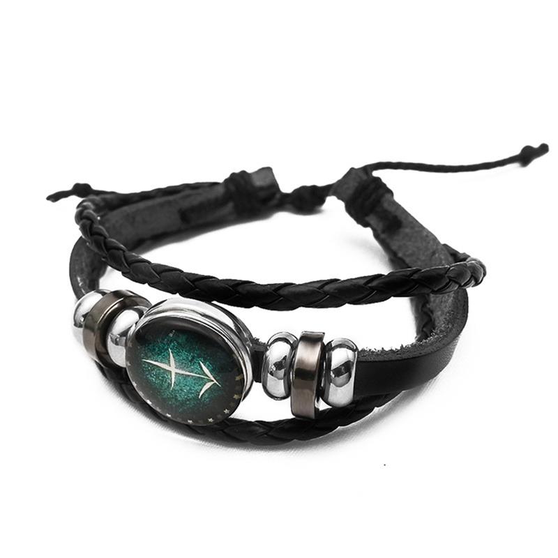 Luminosas 12 Constelaciones pulsera de cuero signo del zodiaco con abalorios pulseras trenzadas Punk para Niños Accesorios de la joyería de los hombres