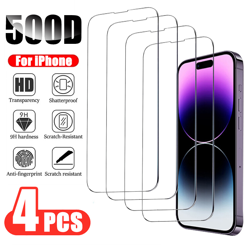 500D 4 pièces protecteur d'écran pour iPhone 14 13 12 Pro Max 15 11 X XR XS Mini verre trempé pour iPhone 13 Pro Max verre de couverture complète