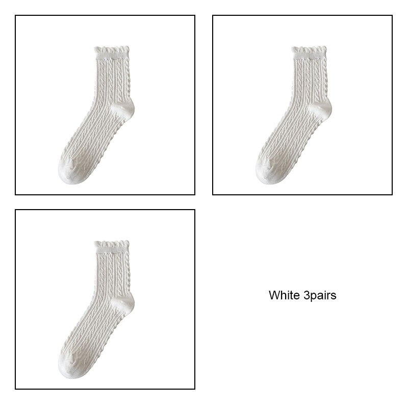 Women cotton socks 3pairs/lot Bubble mouth Retro japanese style collage socks girl female socks VKMONY: White3