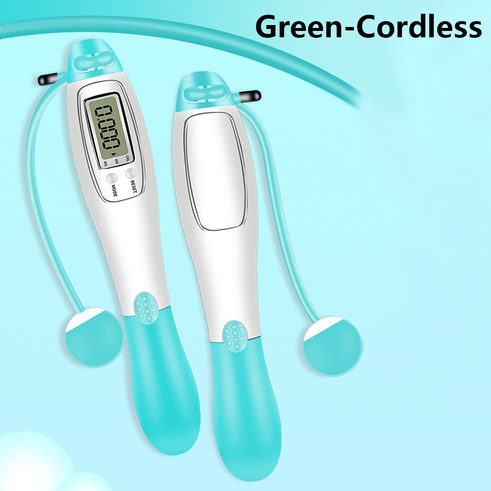 Cordless Electronic Skipping Rope Gym Fitness Cordless Skipping Smart Jump Rope with LCD Screen Counting Speed Skipping Counter: green-Cordless