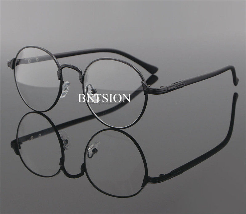 Betsion vintage ovalt guld brillestel mand kvinder almindelige briller klare briller: Sort