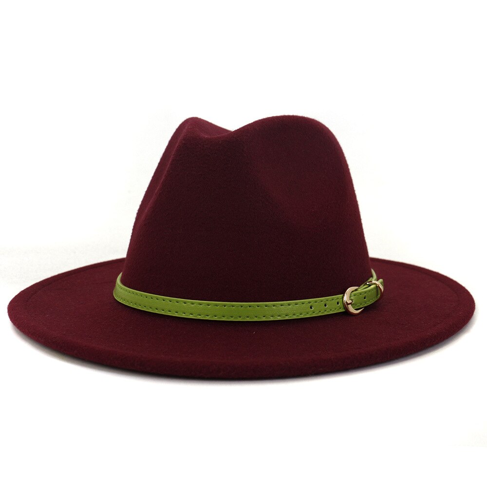 FS – Chapeau Fedora en feutre de laine pour homme et Femme, casquette à large bord, Vintage, Trilby Jazz, pour Couple, collection hiver et automne: Wine Red