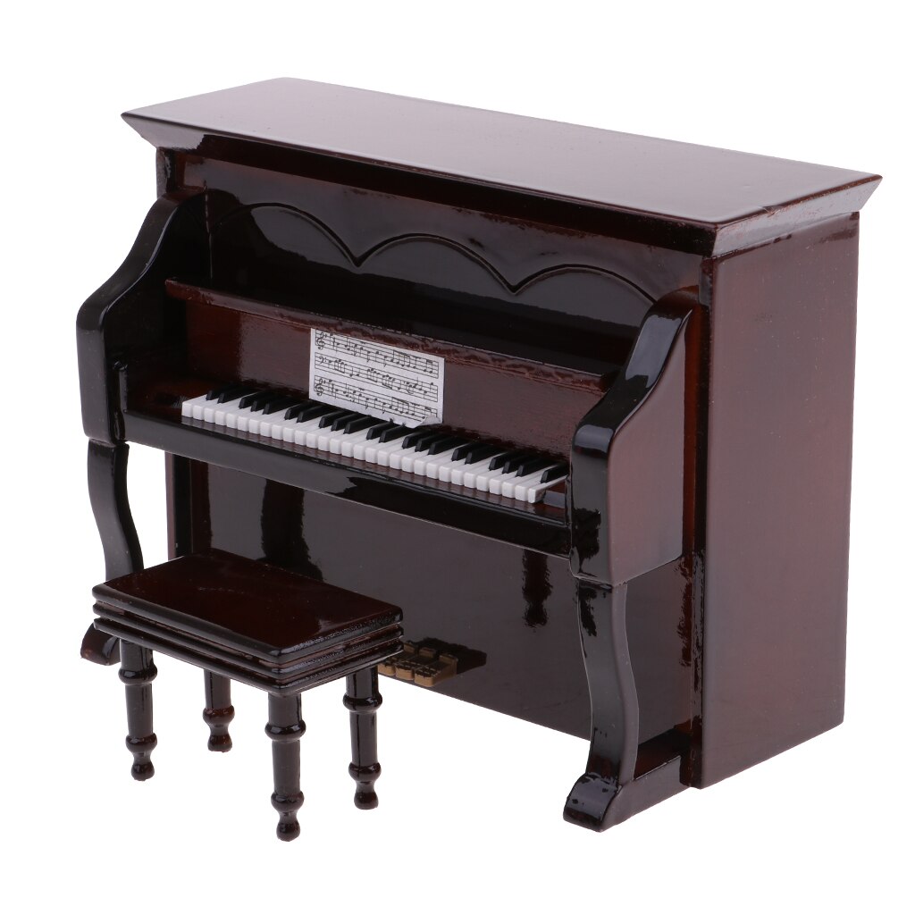 1:12 Scale Dollhouse Miniature Black Musical Upright Piano Stool Kit Collection - Coffee & Black Optional: Coffee
