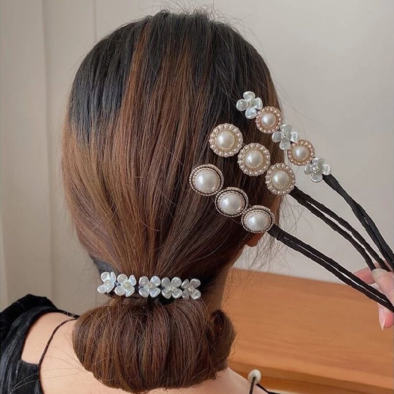 Osłona w stylu Vintage perła szpilka kok fryzura włosy kij kobiety elegancka ozdoba do włosów Scrunchies kwiatowa do włosów ekspres narzędzia akcesoria do włosów