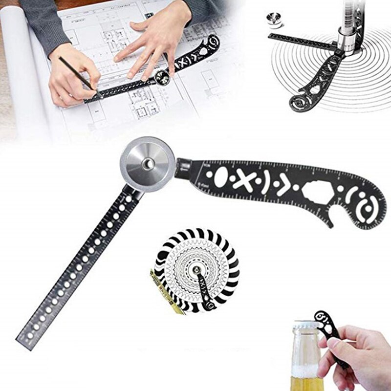 Multi-Function ,Versatile Drawing Tool,Curved Ruler Mini Compass Protractor Combo Patterns for Notepad Designers Artists