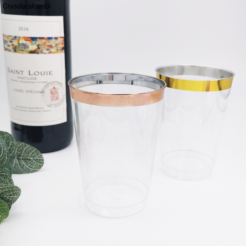 Vasos de plástico dorado 100 UDS-vasos desechables de plástico con borde Premium Gold para bodas elegantes, celebraciones bonitas