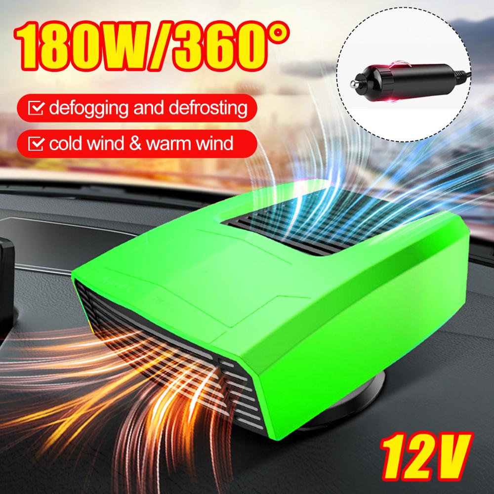 12V 24V 500W Car Heater Portable 360° Adjustmen 4 IN 1 Electric Heater Cooling Fan Air Purifier Windscreen Defogging Defrost: Green-12V