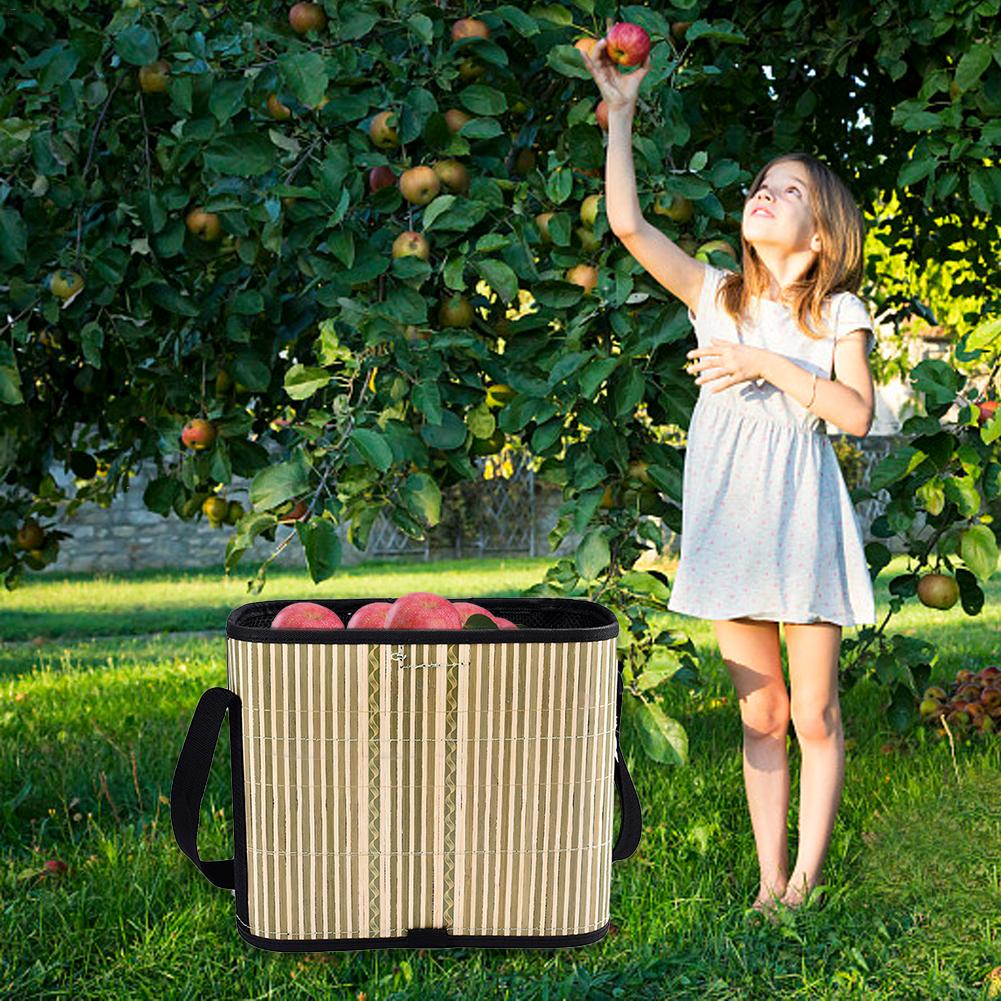 Large Capacity Fruit Vegetable Harvest Picking Basket Multi-purpose Collapsible With Side Pockets Bamboo Bucket Dance Props