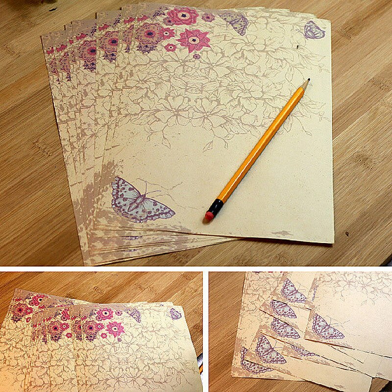 10pcs Kraft Brown Letter Paper Vintage Flowers Letterhead Letter Writing Paper Letter Pad Drawing Sketch Pad Stationery