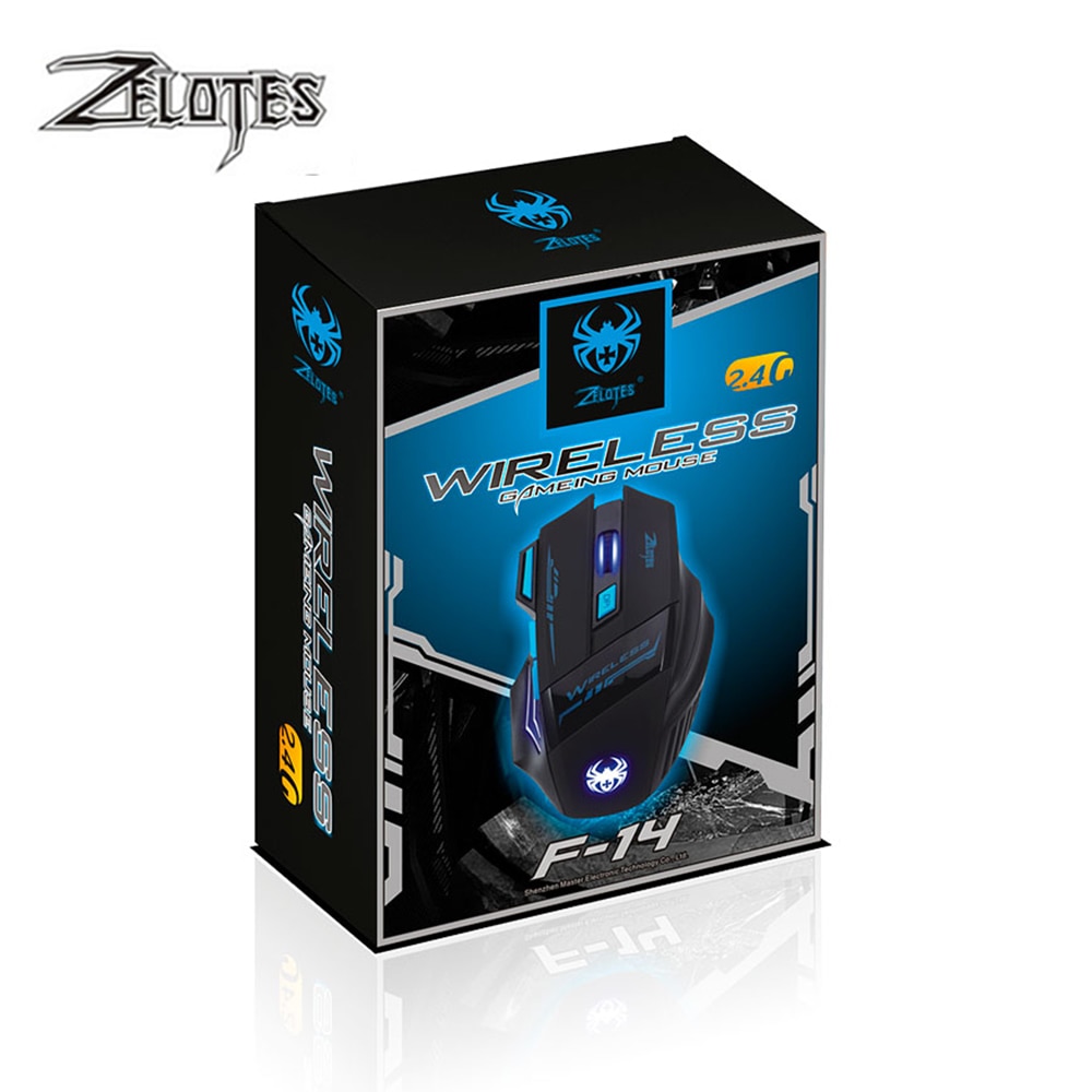ZELOTES F14 2400 DPI 7 botones LED ratón óptico ordenador inalámbrico 2,4G ratón inalámbrico Gaming respiración luces para PC portátil