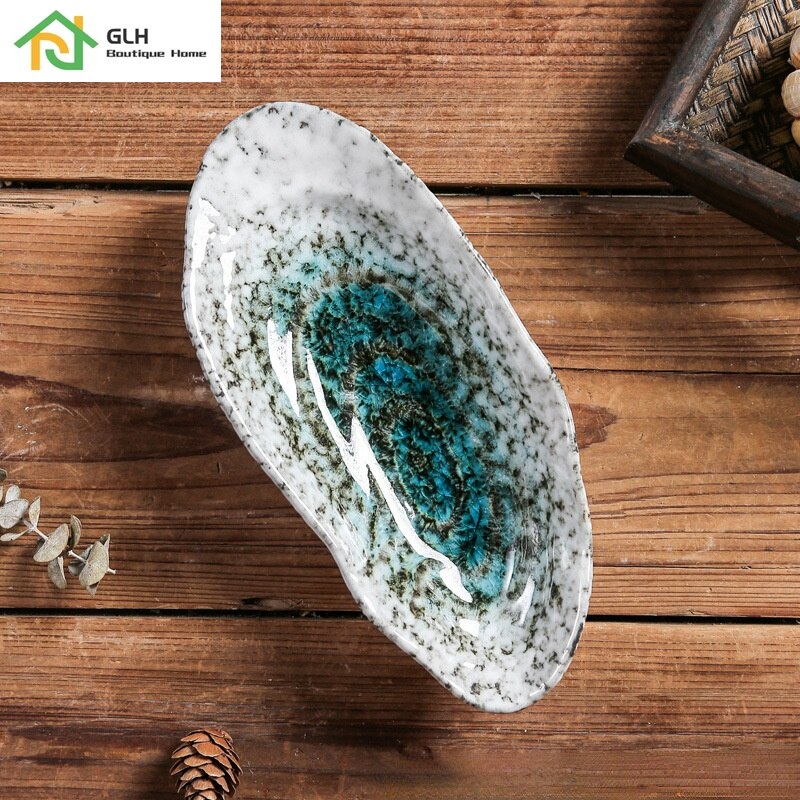 Shell Shape Ceramic Tableware Sushi Dishes Sashimi Snacks Plate Oyster Shell Dish For Japanese Restaurant Hotel