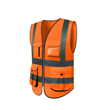 SFVest High visibility reflective safety vest safety Clothing work reflective vest multi pockets workwear safety waistcoat men: Orange / L