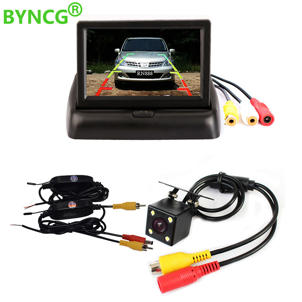 Byncg 4.3 Inch Tft Lcd Auto Monitor Opvouwbare Monitor Reverse Camera Parking System Voor Auto Achteruitkijkspiegel Monitoren Ntsc