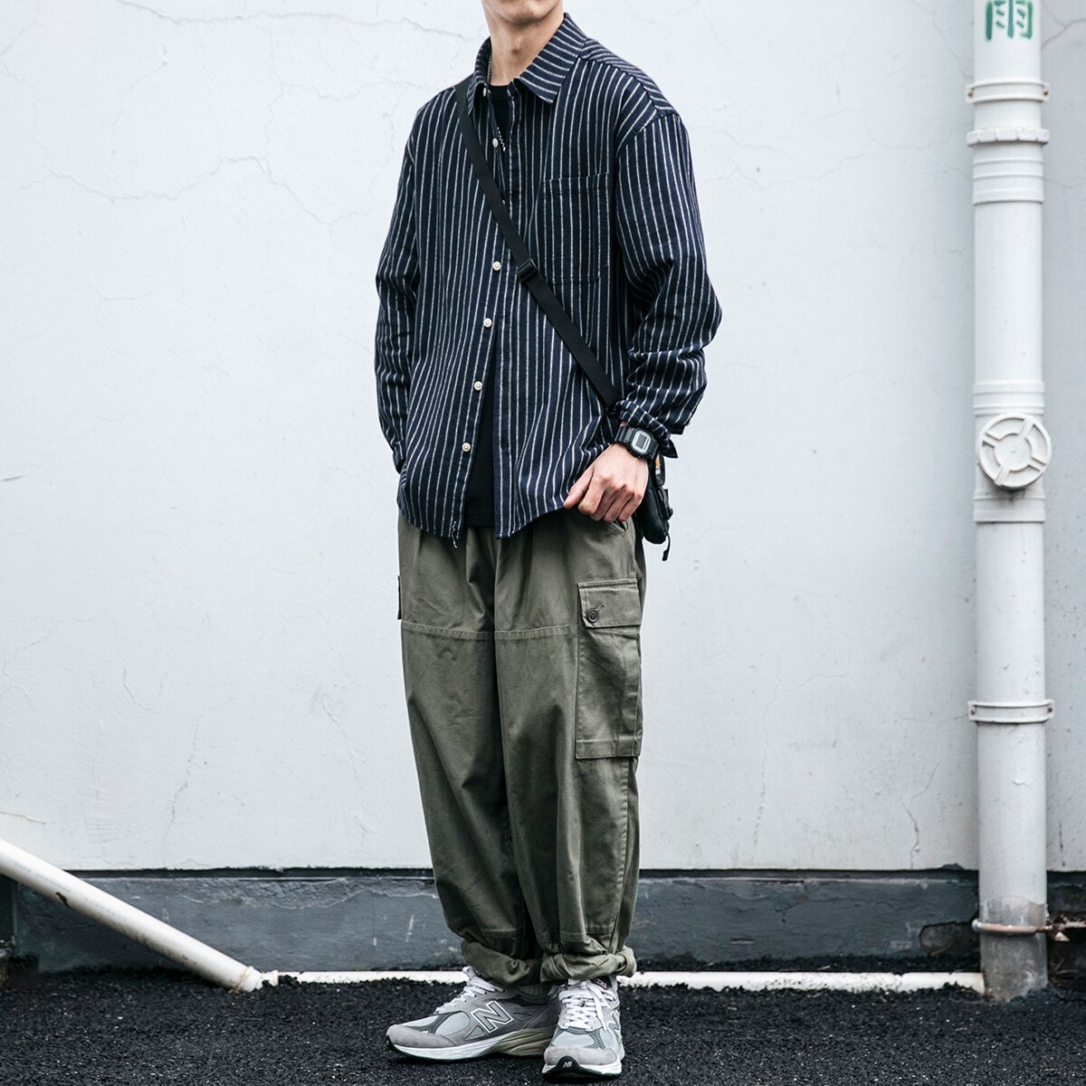 2022 Japanese Streetwear Striped Shirts Harajuku Casual Coat Men Clothing Classic Long Sleeve Male Shirt