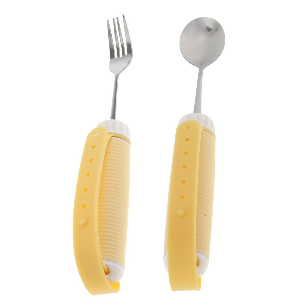 2pcs Rotating Utensil Eating Aids Kit, Spoon and Fork for Elderly Disabled Toddlers, Dining Aids Utensil for Week Grips