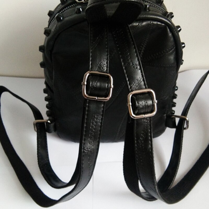 Women'S Leather Rivet Backpack Mini Punk Style Backpack Stitching Backpack