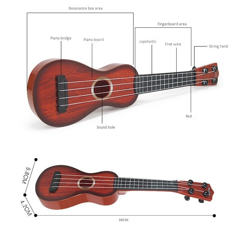 Guitarra acústica de 4 cuerdas juguete para niños-sonidos vibrantes y cuerdas realistas-instrumento Musical de práctica para principiantes