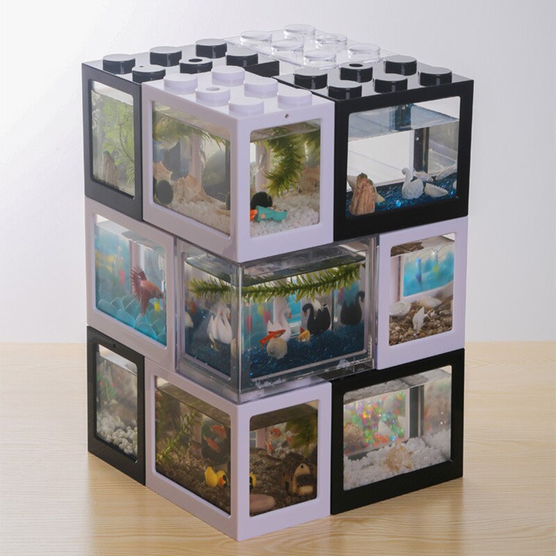 Aquarium Fish Bowl Tank USB Mini Aquarium Fish Tank With LED Lamp Light Home Office Desktop Tea Table Decoration Accessories