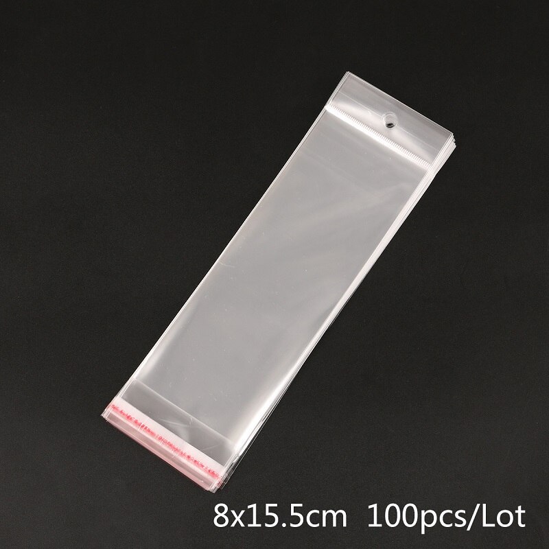 New Arrival 100/200 sztuk przezroczyste samoprzylepne z tworzywa sztucznego odporna na wilgoć samoprzylepne prezent torba torebki biżuteria BagBag DIY: 8x15.5cm