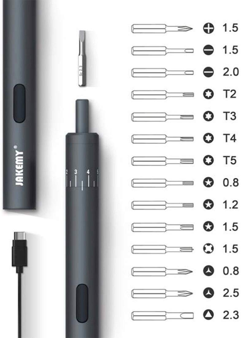JAKEMY JM-Y02 Oplaadbare Draadloze Elektrische Schroevendraaier Set LED Light DIY Precisie Maintaince Gereedschap met 14 Schroevendraaier Bits