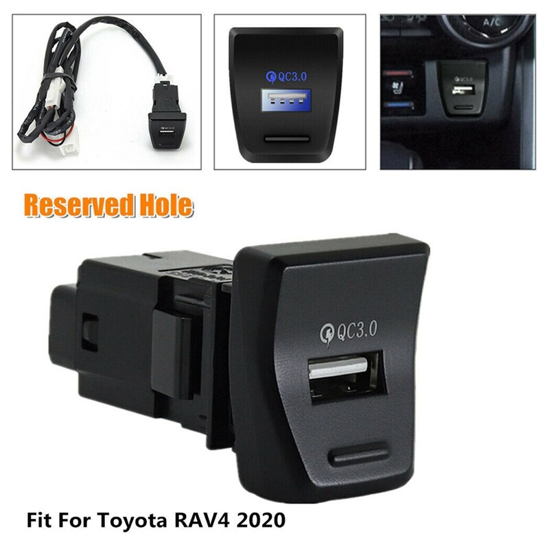 FULL-Car Central Control USB Charger QC3.0 Fast Charge USB Charger Adapter for Toyota RAV-4