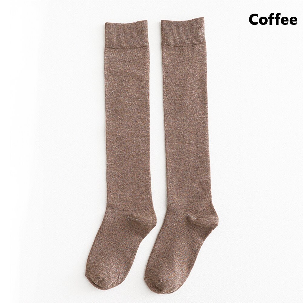 Cotton Ladies Knee High soild color Socks Women student Socks School Party street dancing knee sock for women girls Ladies: coffee
