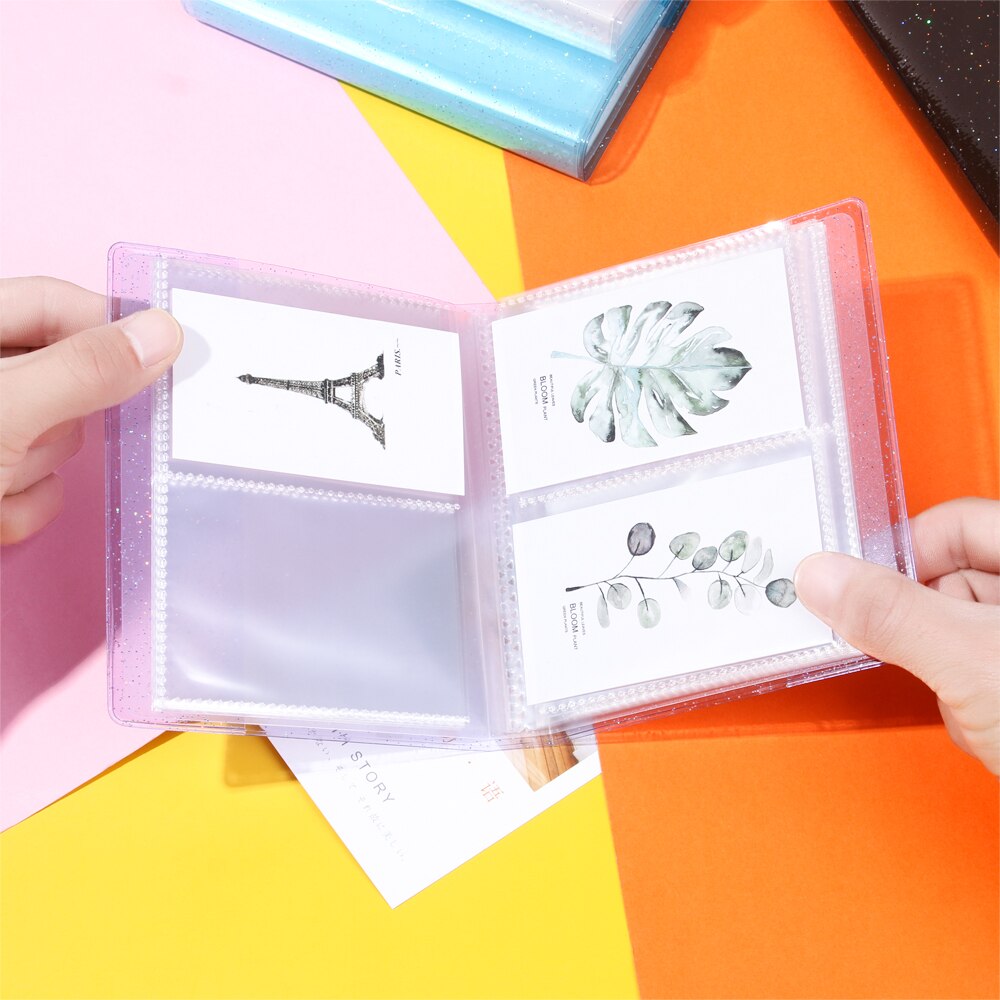 64 Pockets Large Capacity Mini PVC Photo Album Cards Holder Binders Albums With Bling Clear Cover Collection Card Booklet