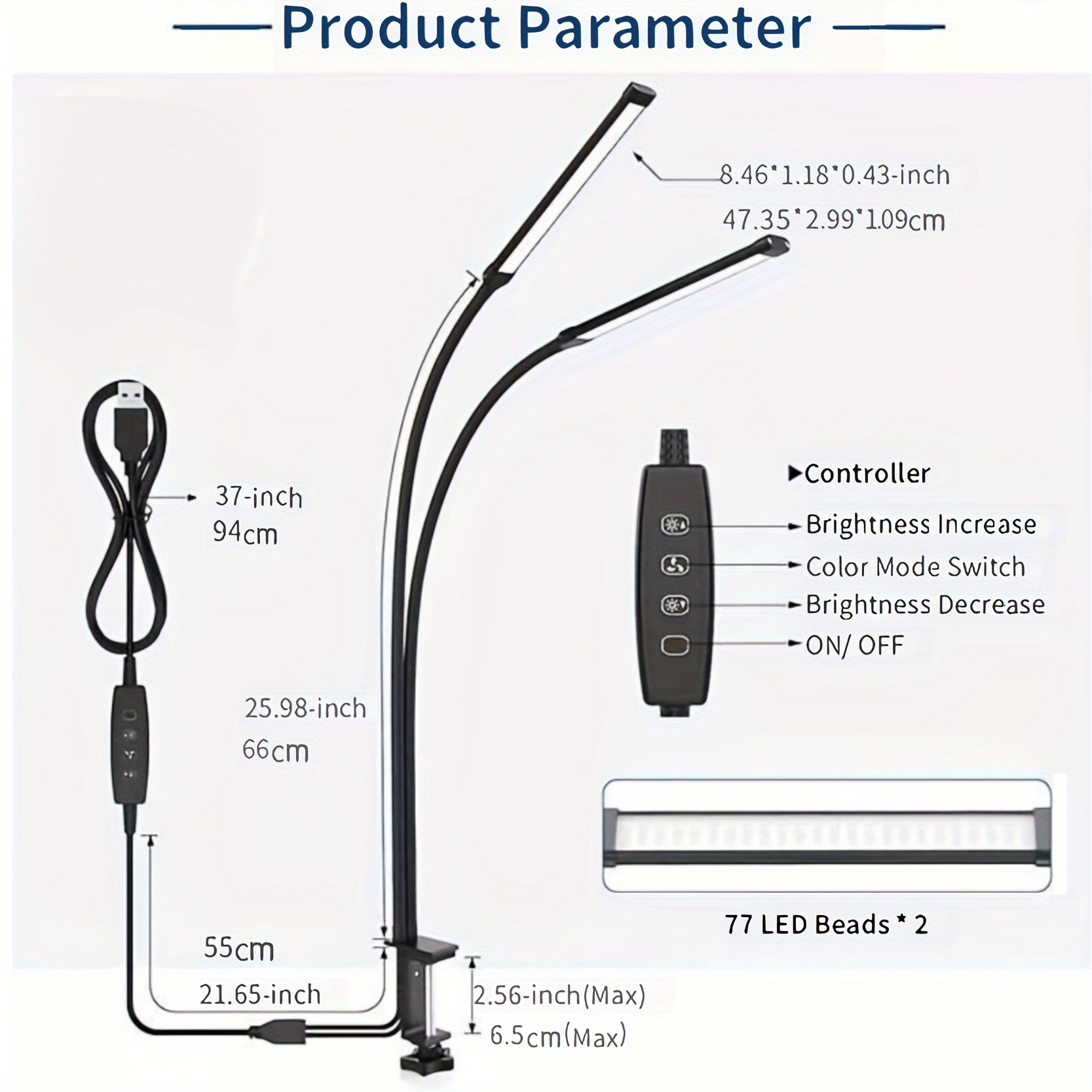Lampada da lettura dimmerabile con clip a doppia testa con lampada da scrivania a clip USB a LED 3 temperature di colore 10 luminosità