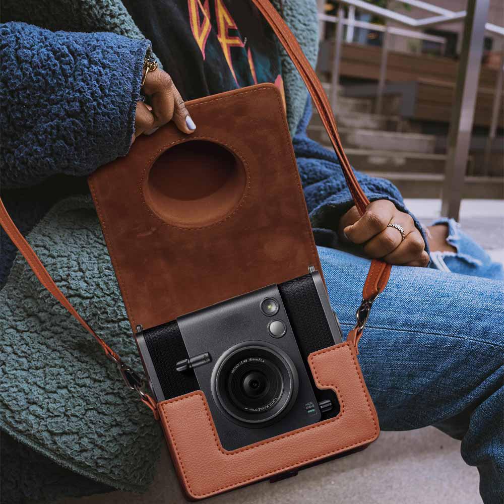 2025 Nowa torba na aparat do aparatu FUJIFILM instax WIDE Evo Pełna torba ochronna na aparat PU Skórzane etui z paskiem na ramię