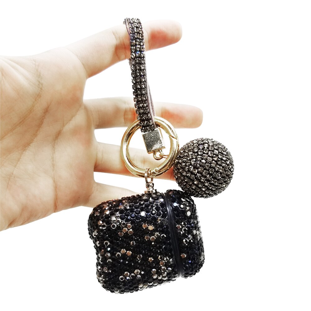 Bling Girls Protector For Airpods 2 pro 3 Cases Luxury Diamond Cover With Hanging Ball Keychain For Apple Air pods Charging Box: Black to airpods2