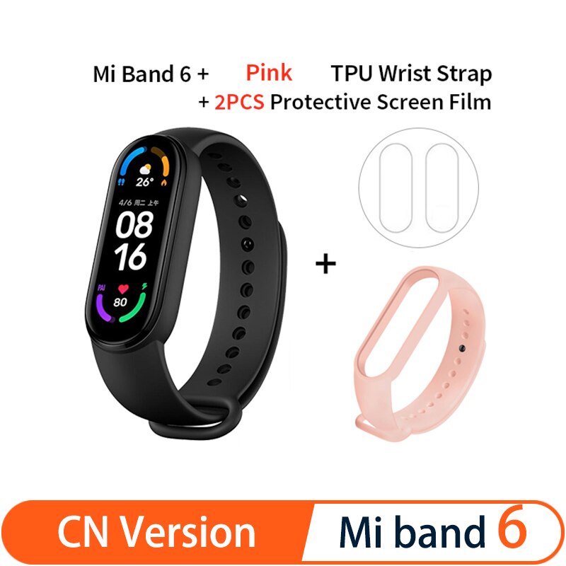 Xiaomi Mi Band 6 Smart Bracelet 5 Color AMOLED Screen Miband 6 Blood Oxygen Fitness Traker Bluetooth Waterproof Smart Band: CN add Pink