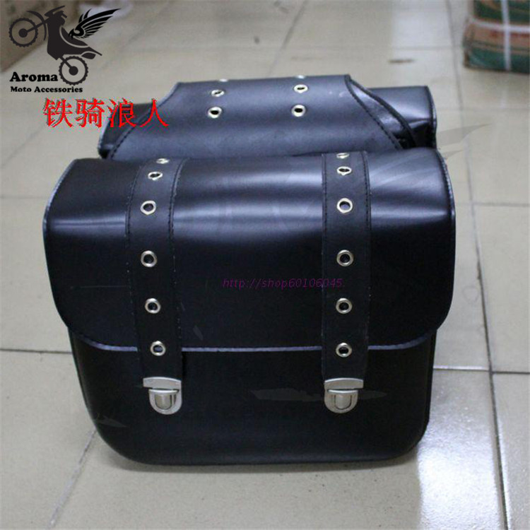 black Motorcycle Saddle Bags Pu Leather Motorbike Side Bag Tool Luggage For Harley Davidson Sportster cruise vehicle box edg