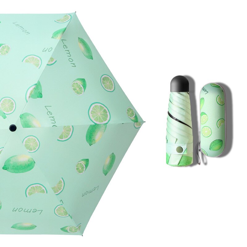Fruit Mini Capsule umbrella Five-folding Sun protection Anti-UV UPF50+ umbrella parapluie folding women Umbrellara in women: Lemon