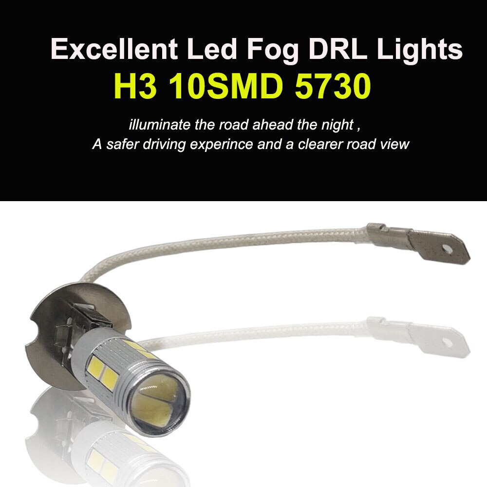 1 stk led pære tågelygte  h3 12v led bil 10 smd 5730 super lys hvid 6000k auto blinklys kørelygte drl