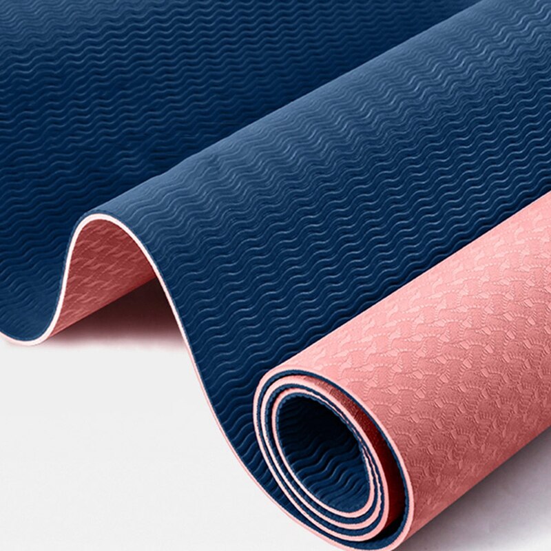 6Mm Tpe Yoga Mat Antislip Milieubescherming Anti-Slip En Verdikking Beginners Fitness Mat (Roze + Blauw)