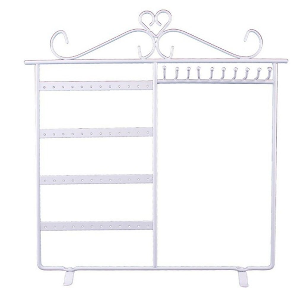 48 Hole Storage Showcase Necklace Earrings Metal Desk DIY Ornament Free Standing Display Home Jewelry Rack: White