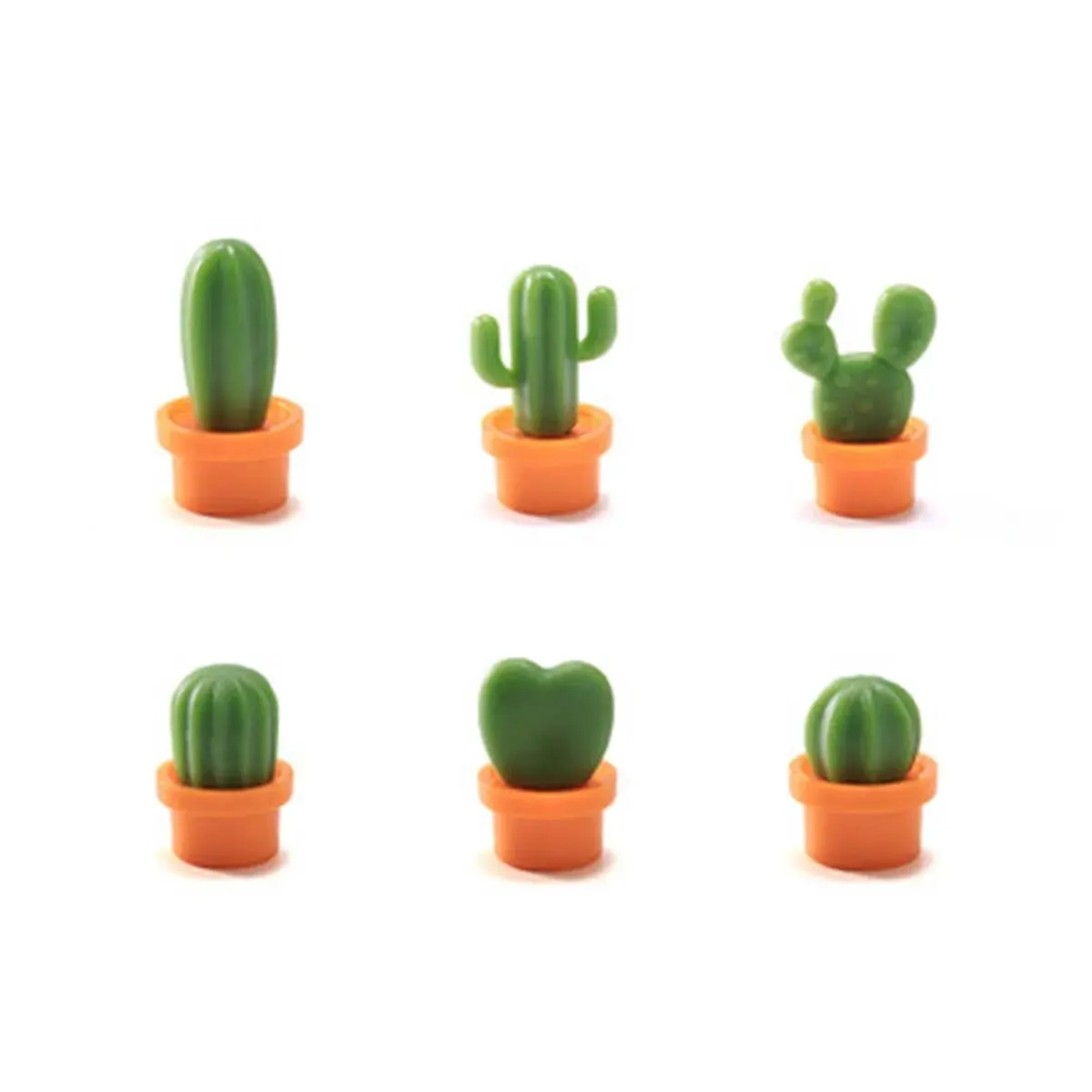 Aimant de réfrigérateur à Message magnétique Cactus, plante verte en pot, boule de Cactus, aimant de réfrigérateur tridimensionnel 6 pièces: Orange
