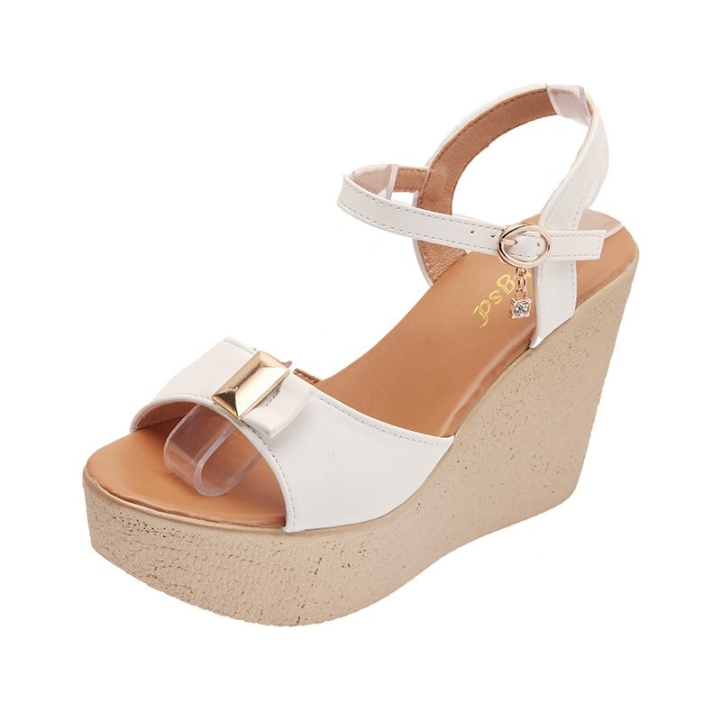 Chunky Sandales Plateforme Sandales Chaussures À Semelles Compensées Pour femmes Dames D'été Rouge En Métal Noir Boucle Sangle Femmes Sabot Chaussures: WHITE / 35