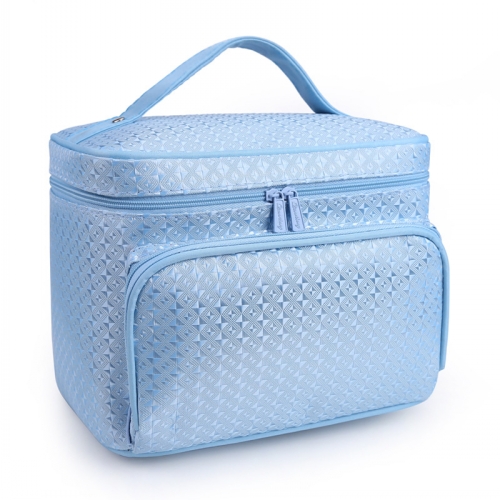 diamond lattice big cosmetic bag ladies waterproof bath products washing necessities travel agency cosmetic: sky blue