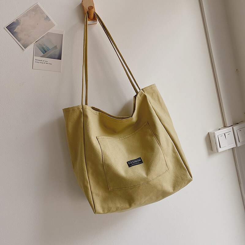 Totes Vrouwen Shopper Tas Dames Canvas Winkelen Handtassen Grote Capaciteit Eenvoudige Mode Effen Vrouwelijke Schoudertas: Yellow