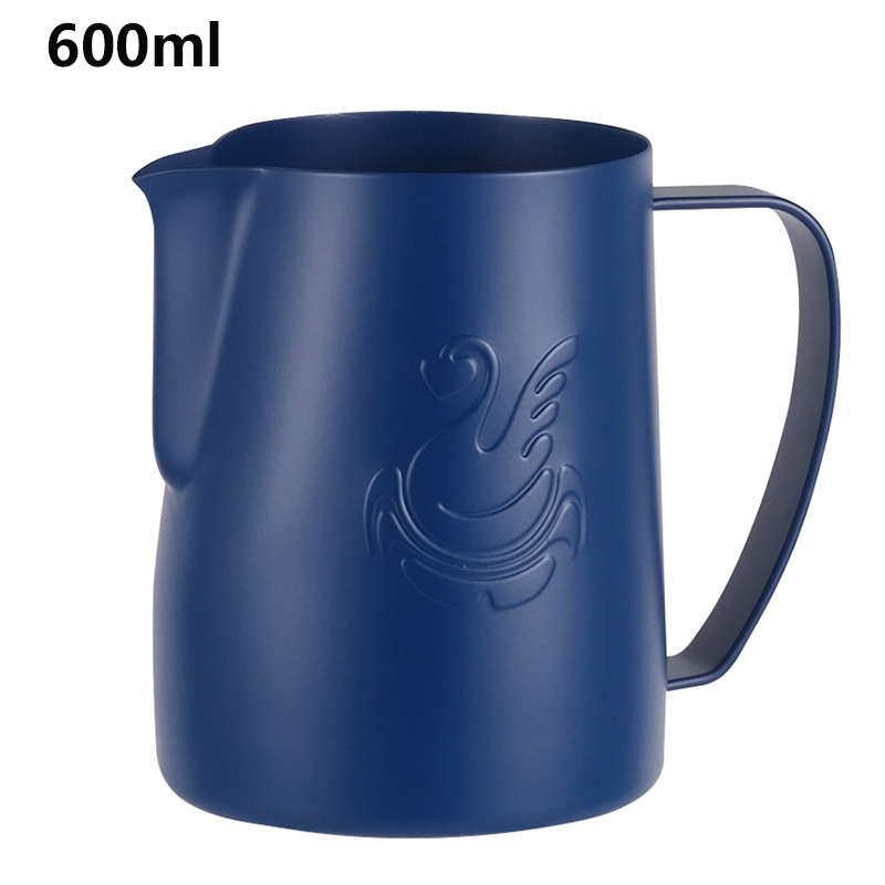 JIBBI Milk Steaming Frothing Pitcher Stainless Steel Non-Stick Milk Jug Pull Flower Cup Perfect for Coffee Cappuccino Latte 600: blue teflon