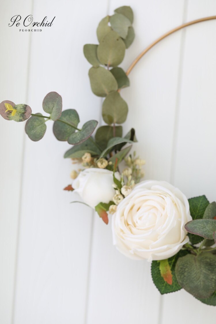 Peorchid brudbukett blomma flicka brudtärna handhållen krans guldmetall ring krans hängande konstgjord blomma bröllopsdekor