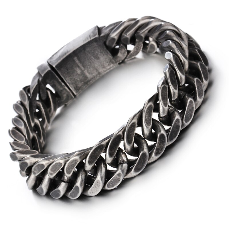 Trustylan vintage sort rustfrit stål armbånd herre rombe tykt kædeled herre armbånd armbånd smykker