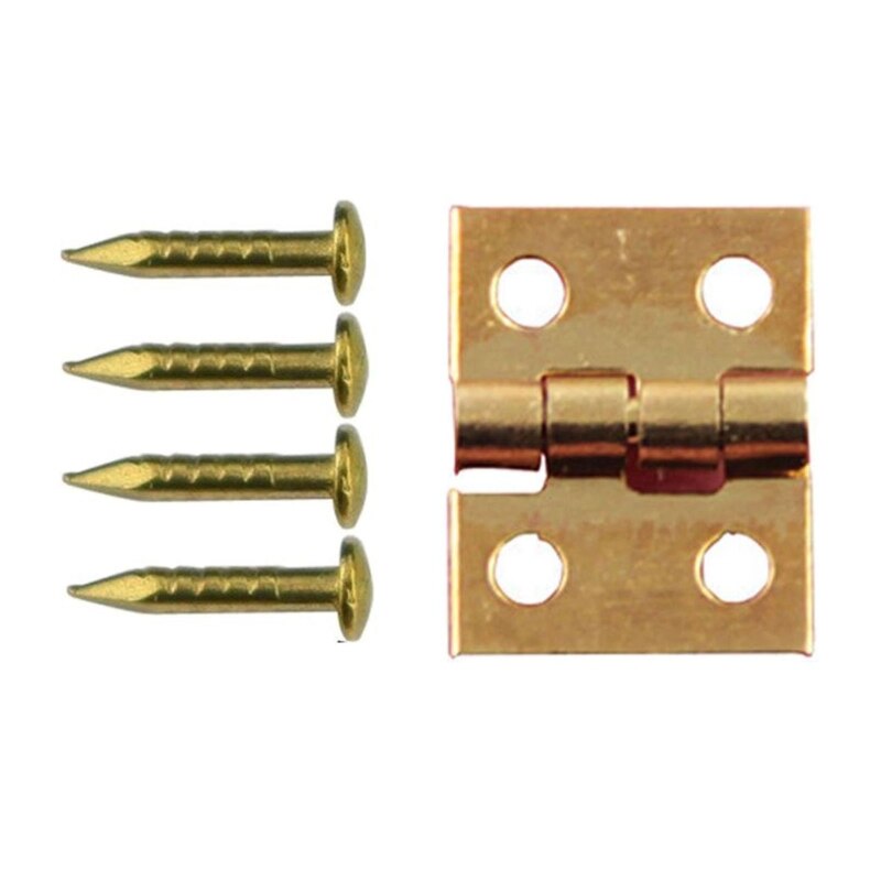 100 Pieces Mini Copper Hinge Jewelry Box Folding Hinges Light Duty Butt Hinge Small Furniture Hardware with Screws: Gold