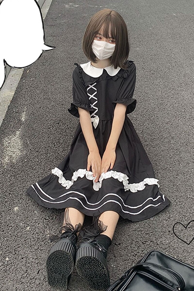 Zomer Japanse College Stijl Dark Lange Jurk Vrouwelijke Studenten Gothic Jurk Lolita Cosplay Goth Lolita Jurk