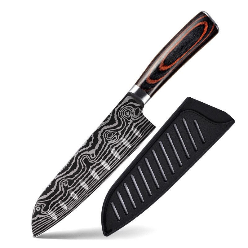 Cuchillo de Chef KnivesHigh de acero inoxidable, dibujo de Damasco, Gyuto, cuchillo de Santoku: D