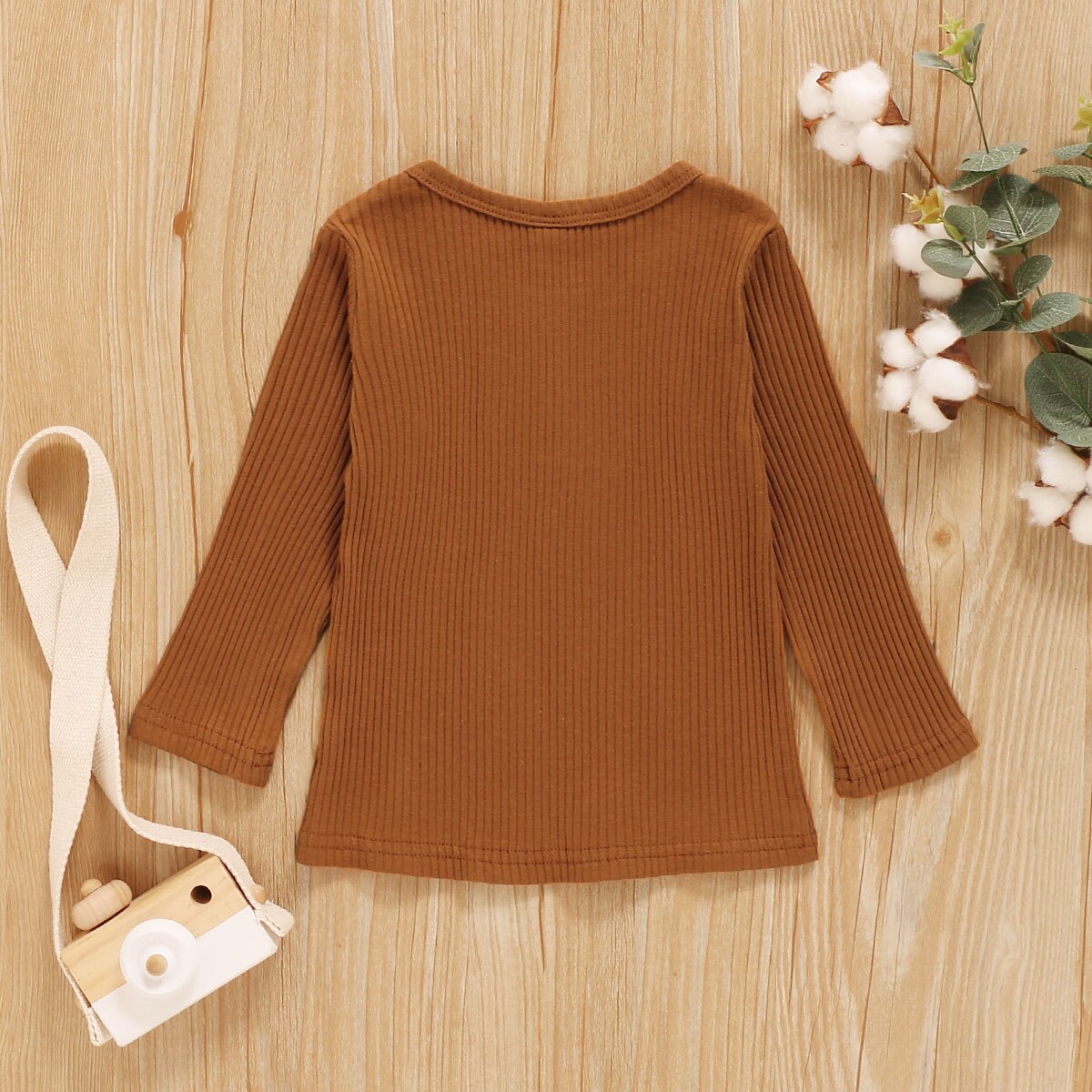 Herfst Winter Gestreepte Baby Meisjes Lange Mouw T-shirt Effen Kleur Ruche Decoratie Knop Klassieke Ronde Hals Lente Kleding